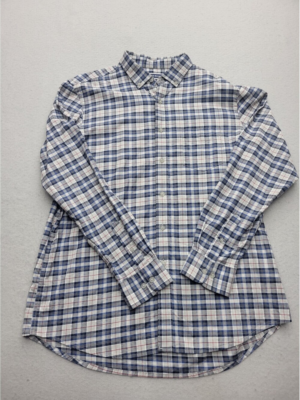 Club Room Men's Button-Up Large Blue Plaid Cotton Blend Long Sleeve Bangladesh